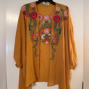 Umgee short embroidered kimono, mustard yellow, women’s S/M